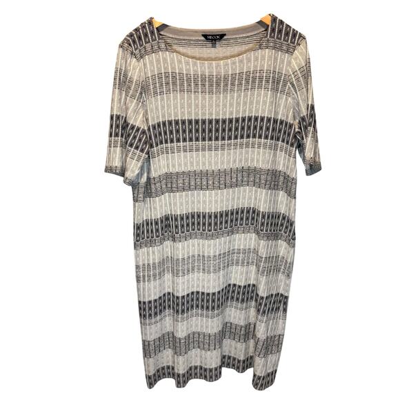 Misook Gray, Black & White Stripe Textured Knit Short Sleeve Dress - size XL - Picture 1 of 6